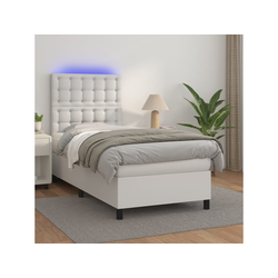 Krevet box spring s madracem LED bijeli 90x200 cm umjetna koža