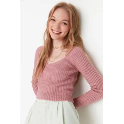 Trendyol Dried Rose Crop Soft Textured Basic Knitwear Sweater