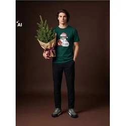 Sinsay - Pamučna božićna majica sa printom Deda Mraza - čeličnozeleno