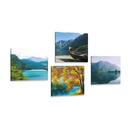 Set slik imitacija slike gorskega jezera - 4x 60x60