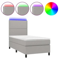 Vidaxl Box spring postelja z vzmetnico LED svetlo siva 90x190 cm blago