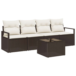 vidaXL 5-delni vrtni sofa set z blazinami Rjava Poli Ratan