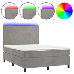 Vidaxl Box spring postelja z vzmetnico LED sv. siva 140x190 cm žamet