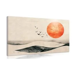 Slika japandi dežela z oranžno luno - 90x60