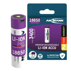 ANSMANN Baterije punjive li-Ion 18650 sa usb tip C ulazom za punjenje, 3.6 V, 3400 mAh, Ljubičaste