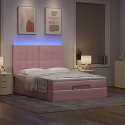Otomanski krevet s madracima&LED ružičasti 140x190cm baršunasti
