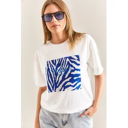 Bianco Lucci Womens Patterned Combed Cotton Tshirt
