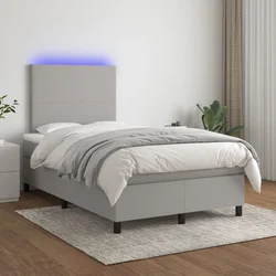 shumee Box spring postelja z vzmetnico LED sv. siva 120x200 cm blago