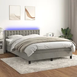 shumee Box spring postelja z vzmetnico LED sv. siva 140x190 cm žamet