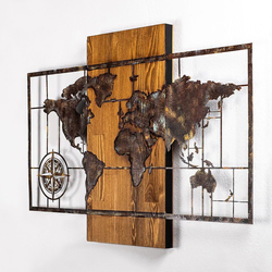 Wallity Zidna dekoracija World Map With Compass 5, 58x85cm, Hrast