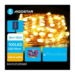 Aigostar - LED solarni lanac 100xLED/8 funkcija 12m IP65 topla bela