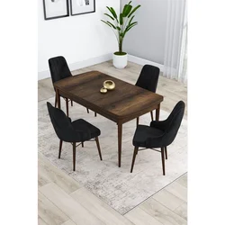 Hanah Home trpezarijski set Kar, sto na razvlačenje i 4 stolice, ploča u dekoru drveta Baroque, crna tkanina Babyface