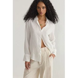 Trendyol White Striped Textured Fabric Regular Regular Pattern Woven Shirt
