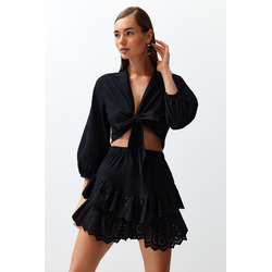 Trendyol Black Mini Woven Ruffled 100% Cotton Skirt