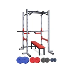 IRON SPORT Kavez sa dodacima za propadanje trbušnjake i zgibove sa ravnom klupom 64kg tegova i 2+1 šipkom