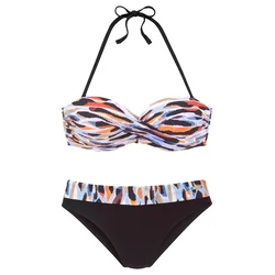 LASCANA Bikini  dimno modra / kostanj rjava / oranžna / črna