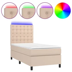 Vidaxl Box spring postelja z vzmetnico LED kapučino 90x200 cm