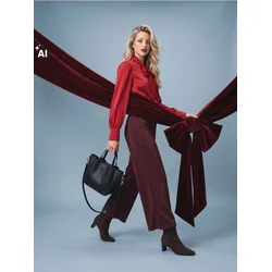 Sinsay - Wide leg pantalone sa metalik nitom - maroon