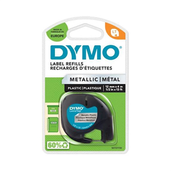 Trak Dymo LTAG 91208, 12 mm/4 m (črno/metalni), original