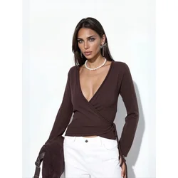 Busem Top Strickoberteile temno rjava