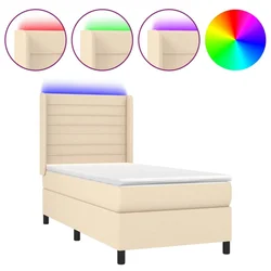 Vidaxl Box spring postelja z vzmetnico LED krem 100x200 cm blago