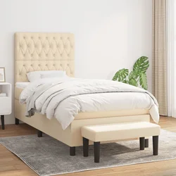 Greatstore Box spring postelja z vzmetnico krem 90x190 cm blago