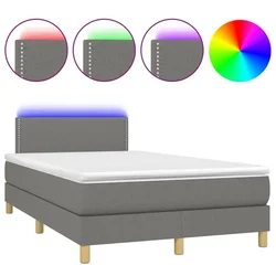 Vidaxl Box spring postelja z vzmetnico LED temno siva 120x200 cm blago