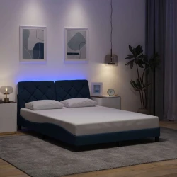 Okvir kreveta s LED-om bez madraca plavi 140 x 200 cm tkanine