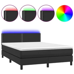 Vidaxl Box spring postelja z vzmetnico LED črna 140x200 cm um. usnje