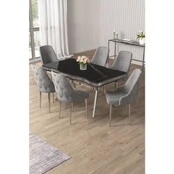 Hanah Home trpezarijski set Vae, sto i 6 stolica, ploča u dekoru Sonata, hromirane noge, siva tkanina Babyface