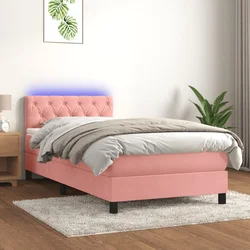 shumee Box spring postelja z vzmetnico LED roza 80x200 cm žamet