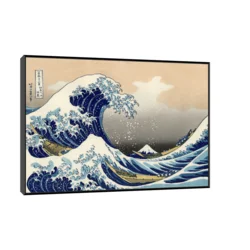 Canvas Slika na platnu The Great Wave off Kanagawa, Hokusai, Sa ramom, 150 x 100 cm, Crni