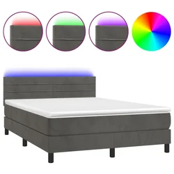 Vidaxl Box spring postelja z vzmetnico LED temno siva 140x190 cm žamet