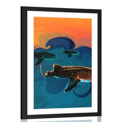 Plakat s paspartujem morje polno rib - 20x30 silver