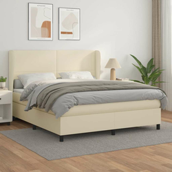Vidaxl Box spring postelja z vzmetnico krem 180x200 cm umetno usnje