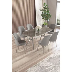 Lena - Anthracite, Chrome, Grey AnthraciteChromeGrey Dining Table & Chairs Set (7 Pieces)