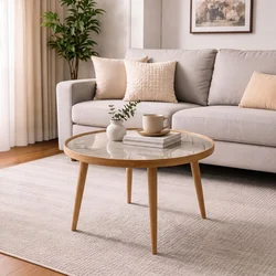 Hanah Home klub sto Polen 80, 80 cm, hrast / sivi / mermer