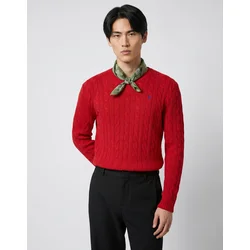 Polo Ralph Lauren  PULL COL ROND EN MAILLE TORSADEE LAINE CACHEMIRE  Rdeča
