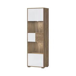 JELA Vitrina STELA-V1S - kolekcija Stela - Tobacco hrast/Kristalno Bela HG Lak - 62x194x41 cm