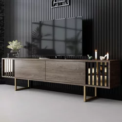 HANAH HOME TV polica Gold Line Walnut Black