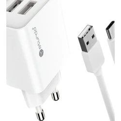 Sturdo adapter 2,1A 2x USB-A + USB-C kabel - bel