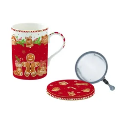 Porcelain mug with a metal infuser and lid, 350 ml, Fancy Gingerbread