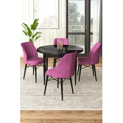 Hanah Home Set Trpezarijski sto i 4 stolice, Ljubičasto-crni