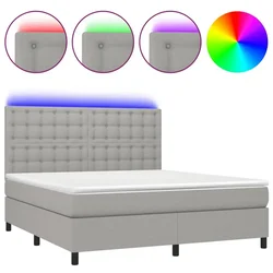 Vidaxl Box spring postelja z vzmetnico LED sv. siva 180x200 cm blago