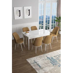 Hanah Home Set Trpezarijski sto i 6 stolica Han, Oker-beli
