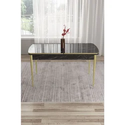 Hanah Home trpezarijski sto na razvlačenje Pale, 132 × 80 cm (razvučen 170 cm), ploča u dekoru crnog mermera, zlatne noge