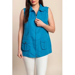 Plus size brezrokavnik z zadrgo, moder