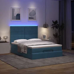 Otomanski krevet s madracem&LED tamnoplavi 140x190cm baršunasti