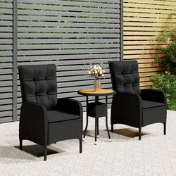 3-dijelni vrtni bistro set od poliratana crni