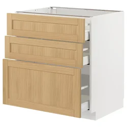 METOD / MAXIMERA Podni element s 3 fioke, bela/Forsbacka hrastovina, 80x60 cm